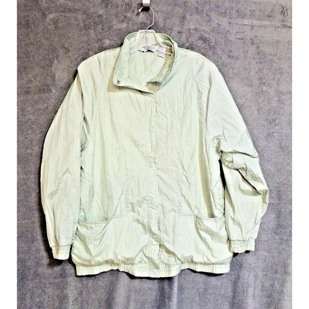 Haband Windbreaker‎ Jacket Womens M Sage Green Snap Front Lined Sporty Gorpcore